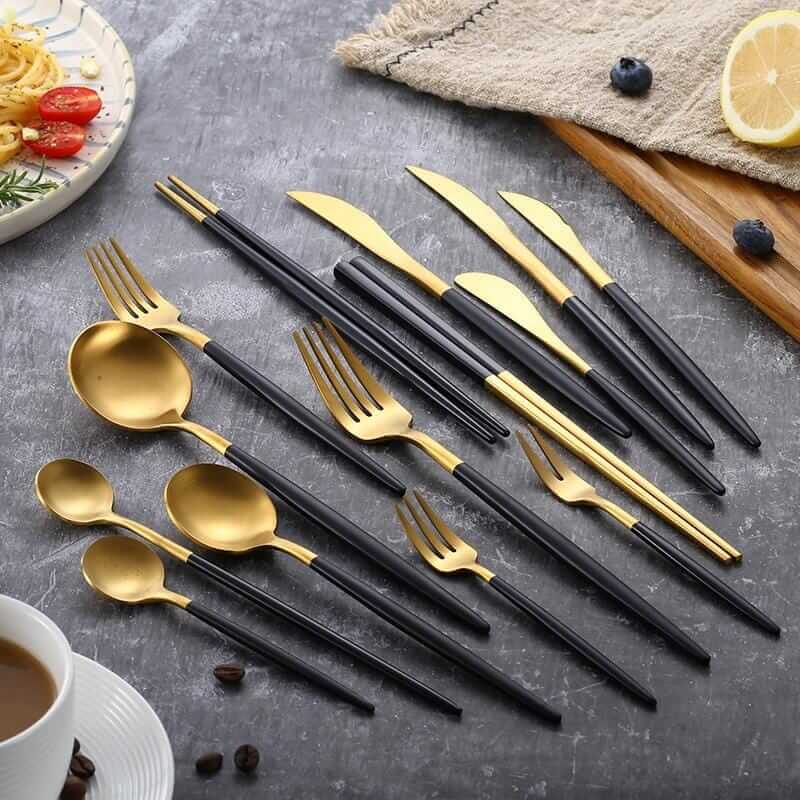 Black & Gold Cutlery Set