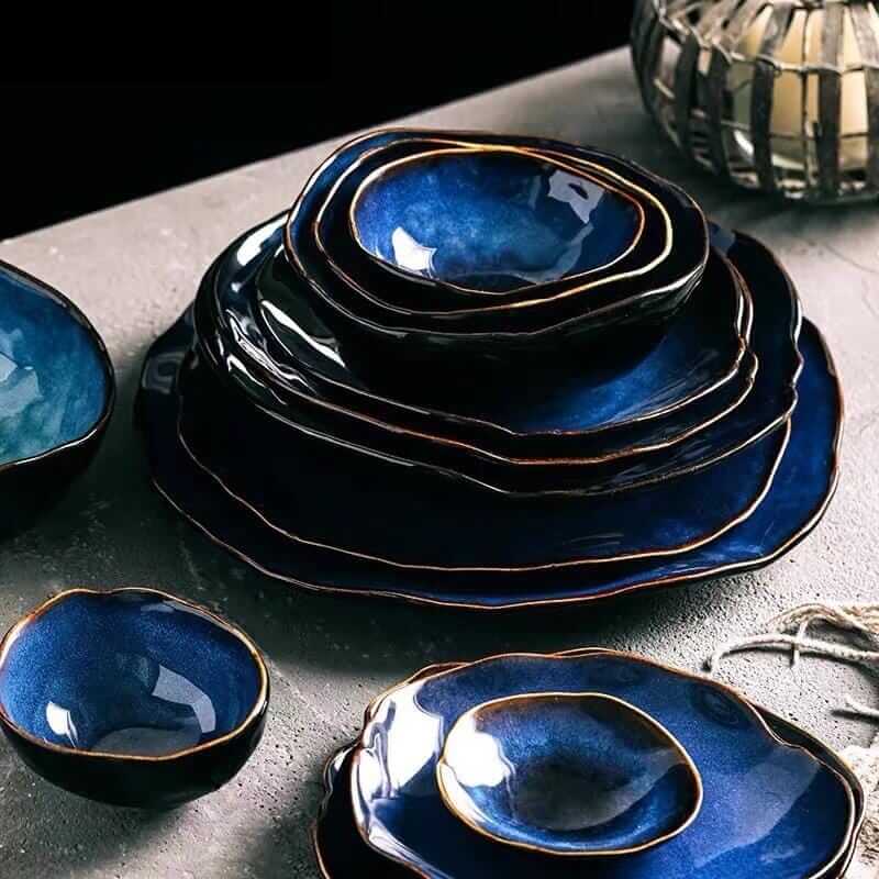 Blue Colour Ceramics Irregular Shape Dinner Sets