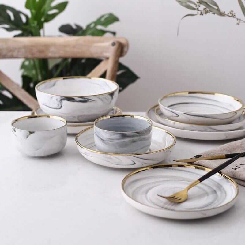 Marble Pattern Porcelain Plate Set