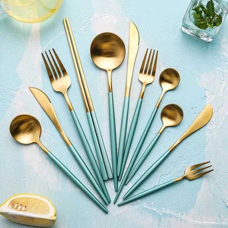 Mint Green & Gold Cutlery Set – alternate view 4