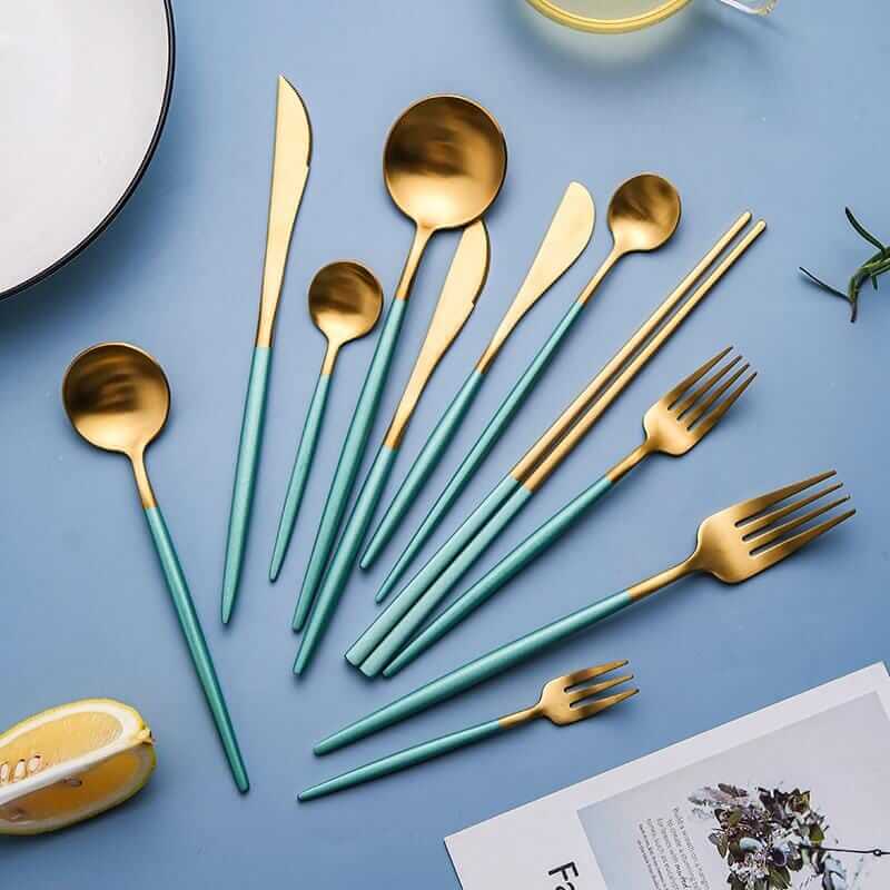 Mint Green & Gold Cutlery Set
